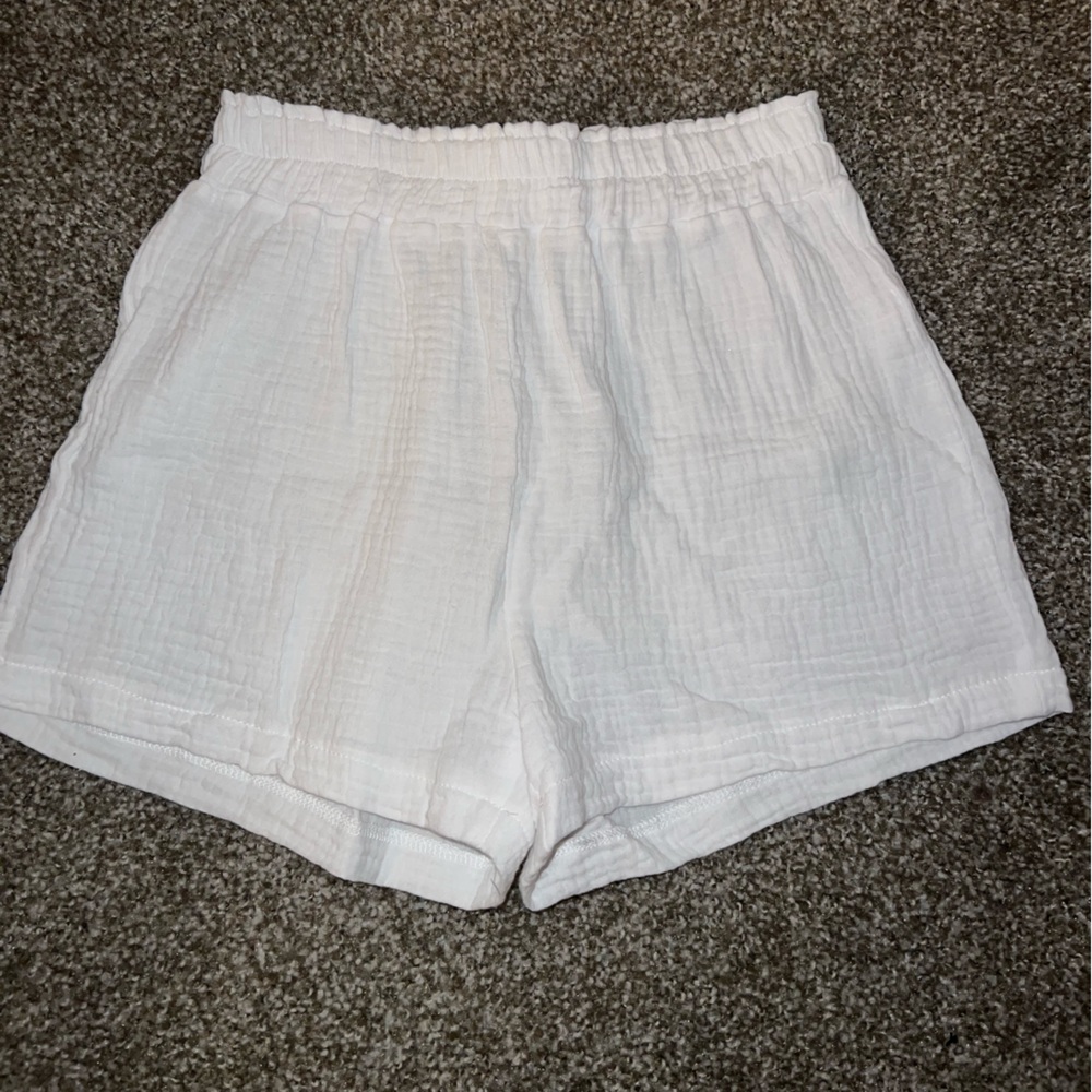 White linen shorts